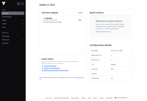 Initial Hashicorp Vault Dashboard